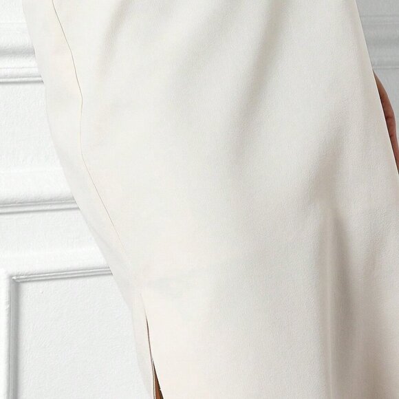 White Elegant Women's Tailored Side Slit Pencil Midi Skirt - Picture 5 of 5